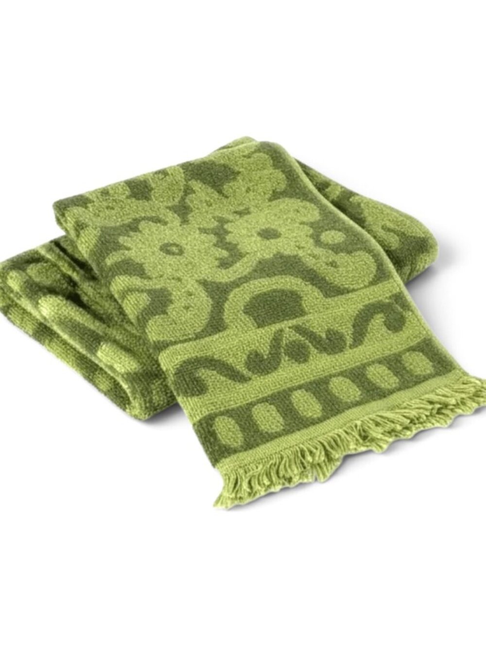 Vintage 1970’s 2 Pc. Cannon Royal Floral Patterned Green Hand Towel Set